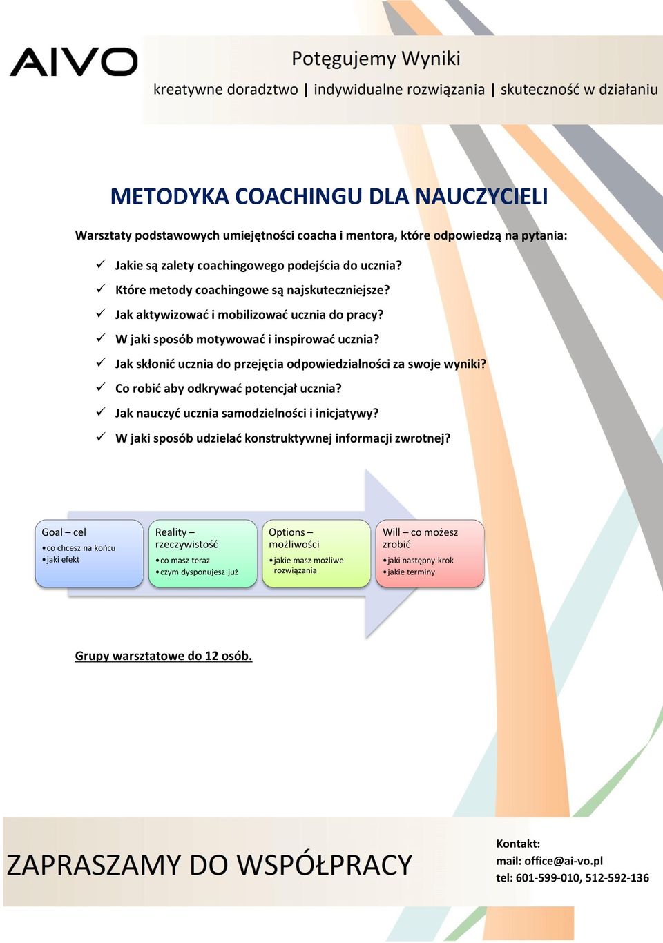 Jak skłonid ucznia do przejęcia odpowiedzialności za swoje wyniki? Co robid aby odkrywad potencjał ucznia? Jak nauczyd ucznia samodzielności i inicjatywy?