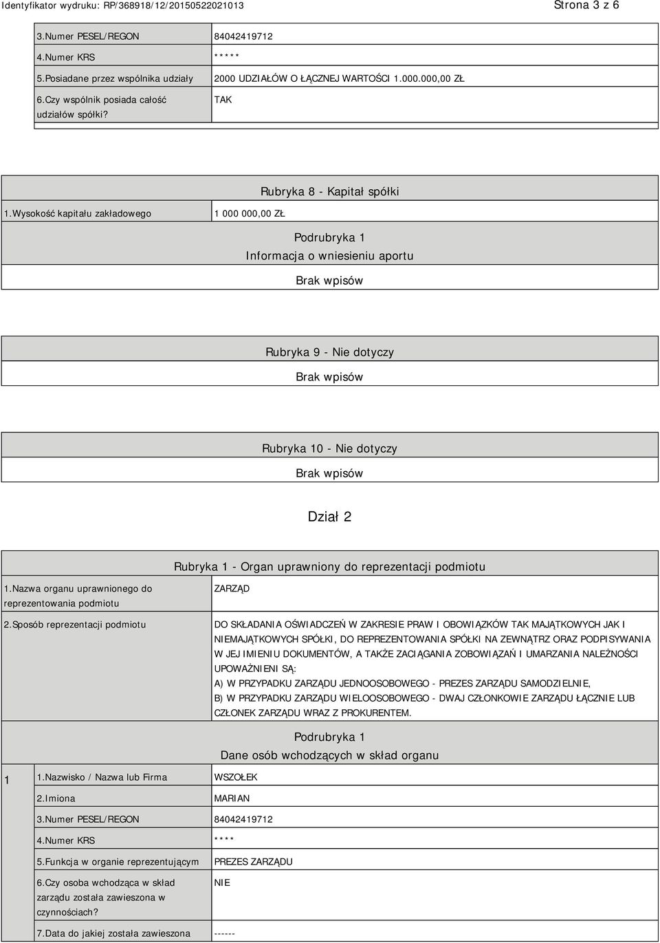 podmiotu 1.Nazwa organu uprawnionego do reprezentowania podmiotu 2.