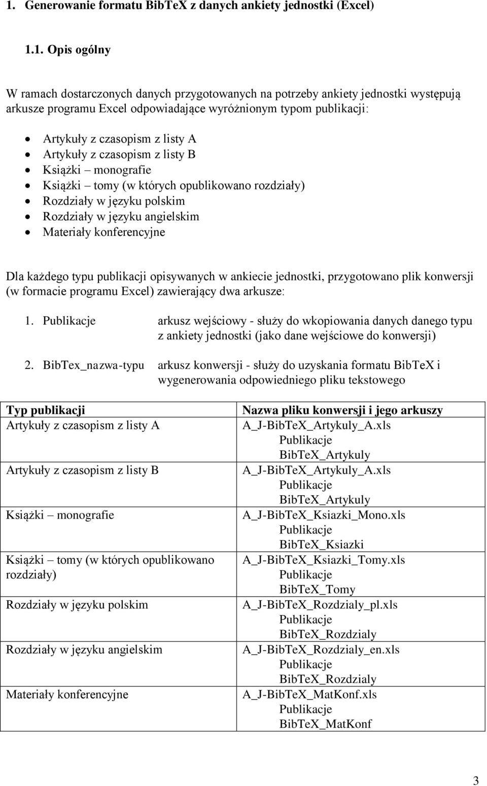 Rozdziały w języku angielskim Materiały konferencyjne Dla każdego typu publikacji opisywanych w ankiecie jednostki, przygotowano plik konwersji (w formacie programu Excel) zawierający dwa arkusze: 1.