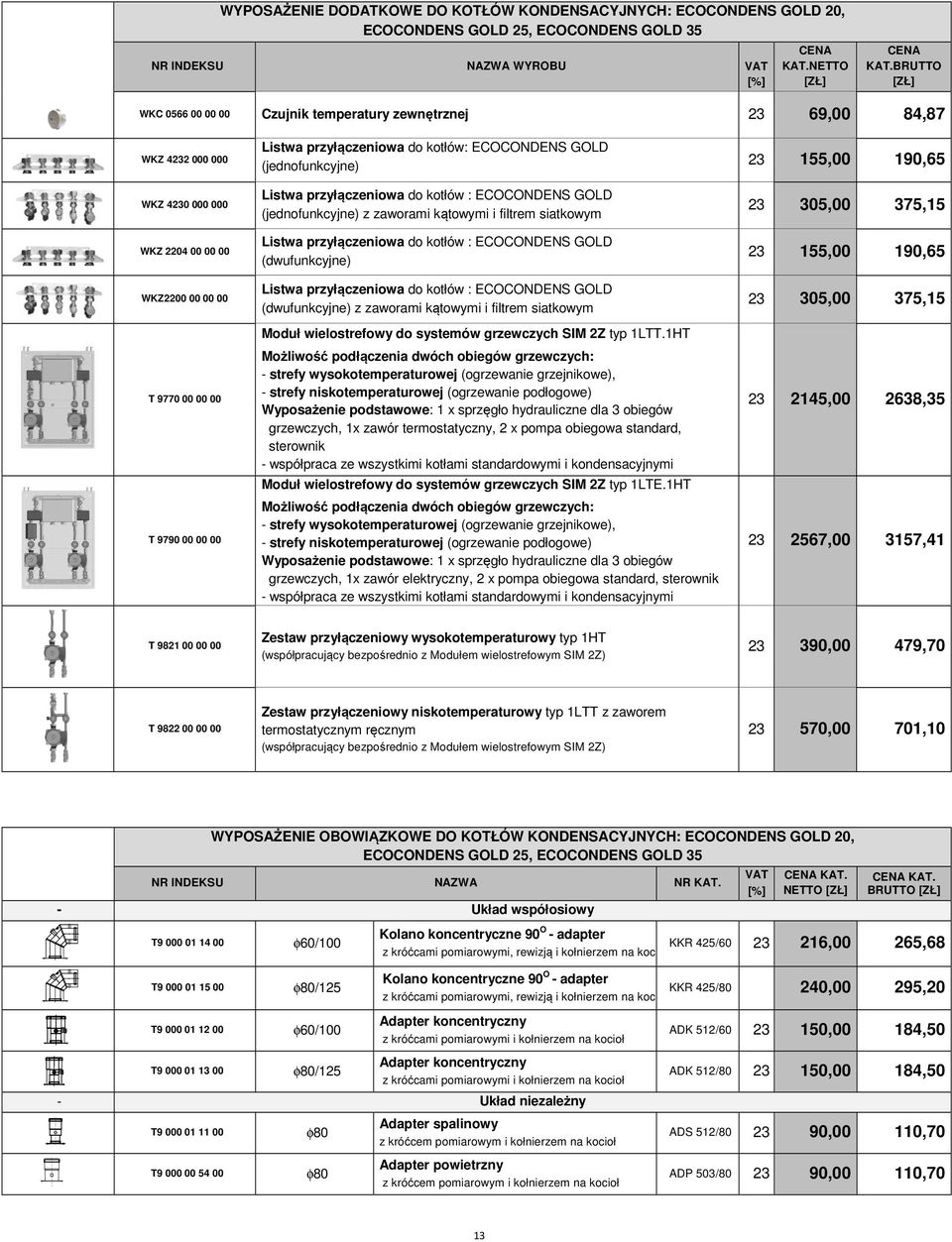 kotłów: ECOCONDENS GOLD (jednofunkcyjne) Listwa przyłączeniowa do kotłów : ECOCONDENS GOLD (jednofunkcyjne) z zaworami kątowymi i filtrem siatkowym Listwa przyłączeniowa do kotłów : ECOCONDENS GOLD