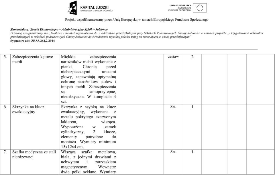 W komplecie 4 Skrzynka z szybką na klucz ewakuacyjny, wykonana z metalu pokrytego czerwonym lakierem, wisząca.