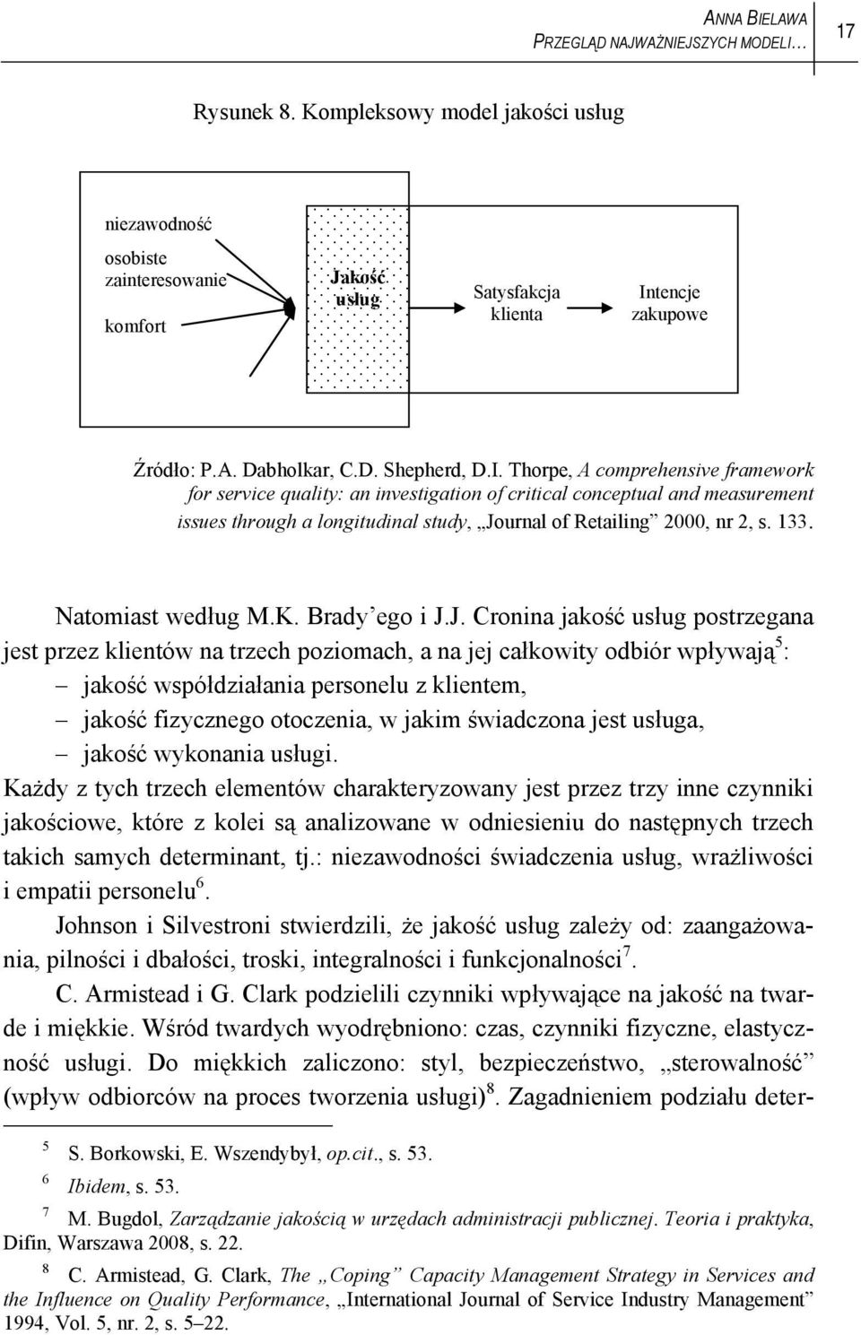 Thorpe, A comprehensive framework for service quality: an investigation of critical conceptual and measurement issues through a longitudinal study, Journal of Retailing 2000, nr 2, s. 133.