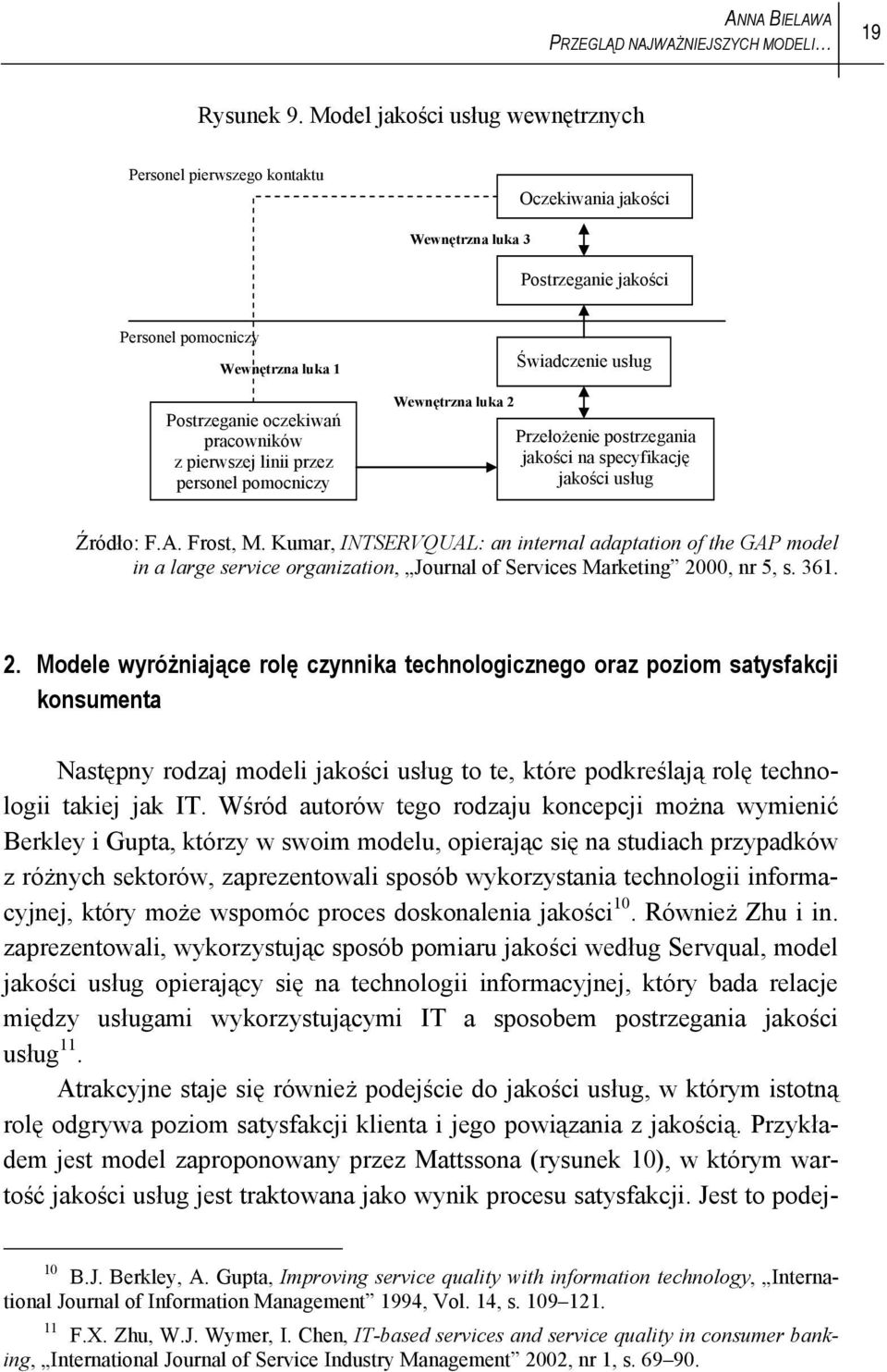 pierwszej linii przez personel pomocniczy Wewnętrzna luka 2 Świadczenie usług Przełożenie postrzegania jakości na specyfikację jakości usług Źródło: F.A. Frost, M.