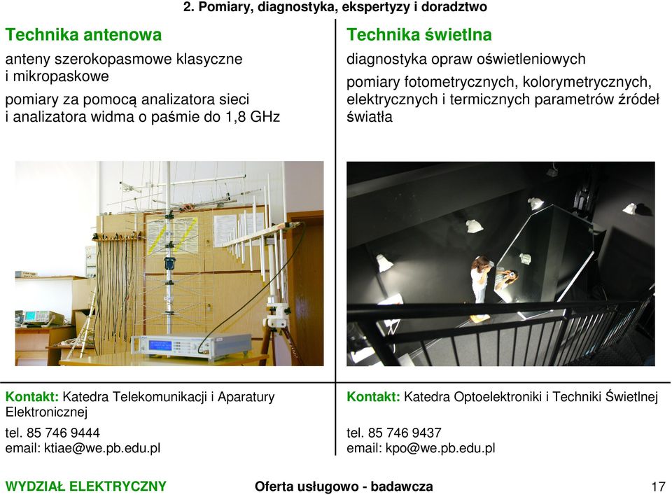 elektrycznych i termicznych parametrów źródeł światła Kontakt: Katedra Telekomunikacji i Aparatury Elektronicznej Kontakt: Katedra Optoelektroniki