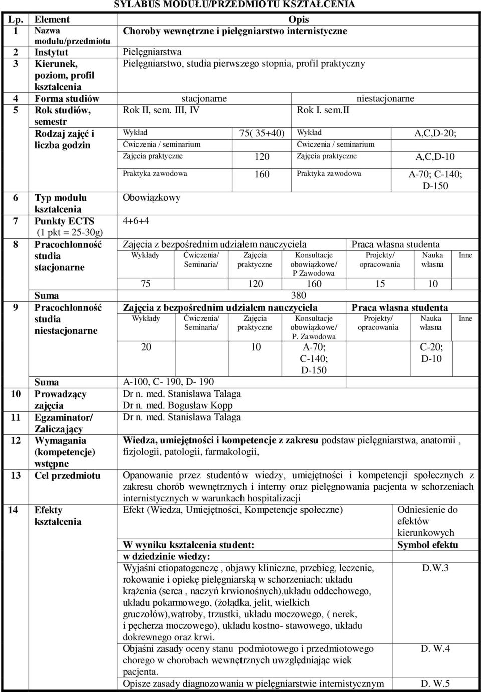 profil 4 Forma studiów stacjonarne niestacjonarne 5 Rok studiów, Rok II, sem.