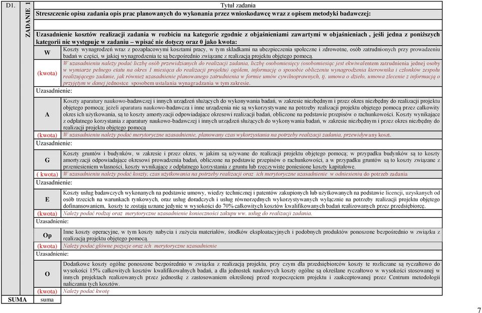 zgodnie z objaśnieniami zawartymi w objaśnieniach, jeśli jedna z poniższych kategorii nie występuje w zadaniu wpisać nie dotyczy oraz 0 jako kwota: Koszty wynagrodzeń wraz z pozapłacowymi kosztami