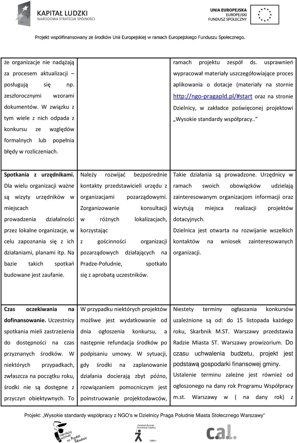 usprawnień wypracował materiały uszczegółowiające proces aplikowania o dotacje (materiały na stornie http://ngo-pragapld.