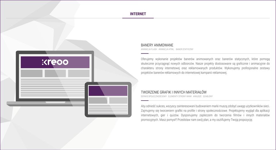 Wykonujemy profesjonalne zestawy projektów banerów reklamowych do internetowej kampanii reklamowej.