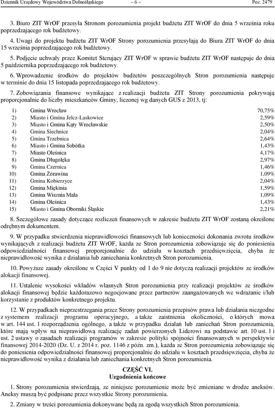 Podjęcie uchwały przez Komitet Sterujący ZIT WrOF w sprawie budżetu ZIT WrOF następuje do dnia 5 października poprzedzającego rok budżetowy. 6.