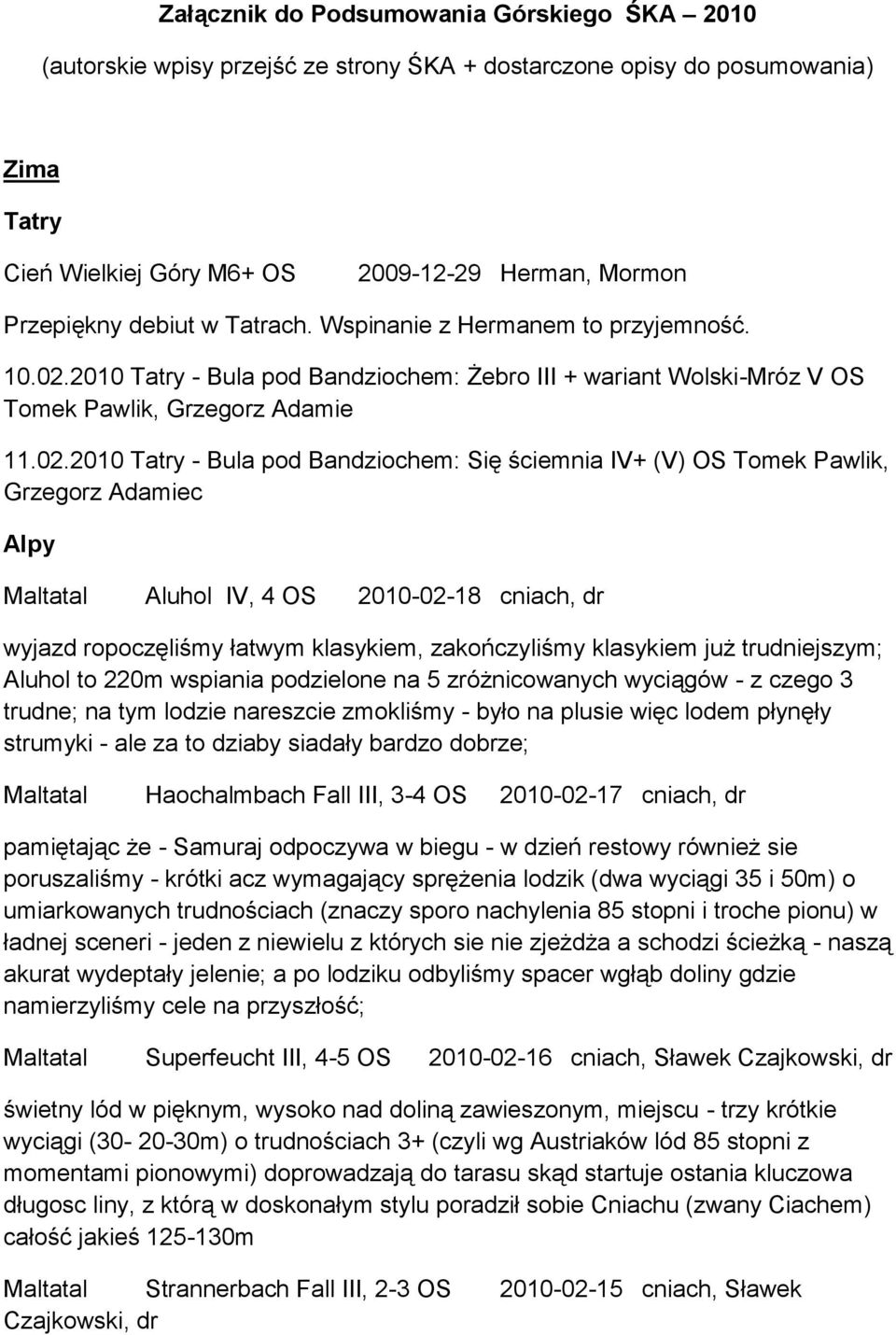 2010 Tatry - Bula pod Bandziochem: Żebro III + wariant Wolski-Mróz V OS Tomek Pawlik, Grzegorz Adamie 11.02.