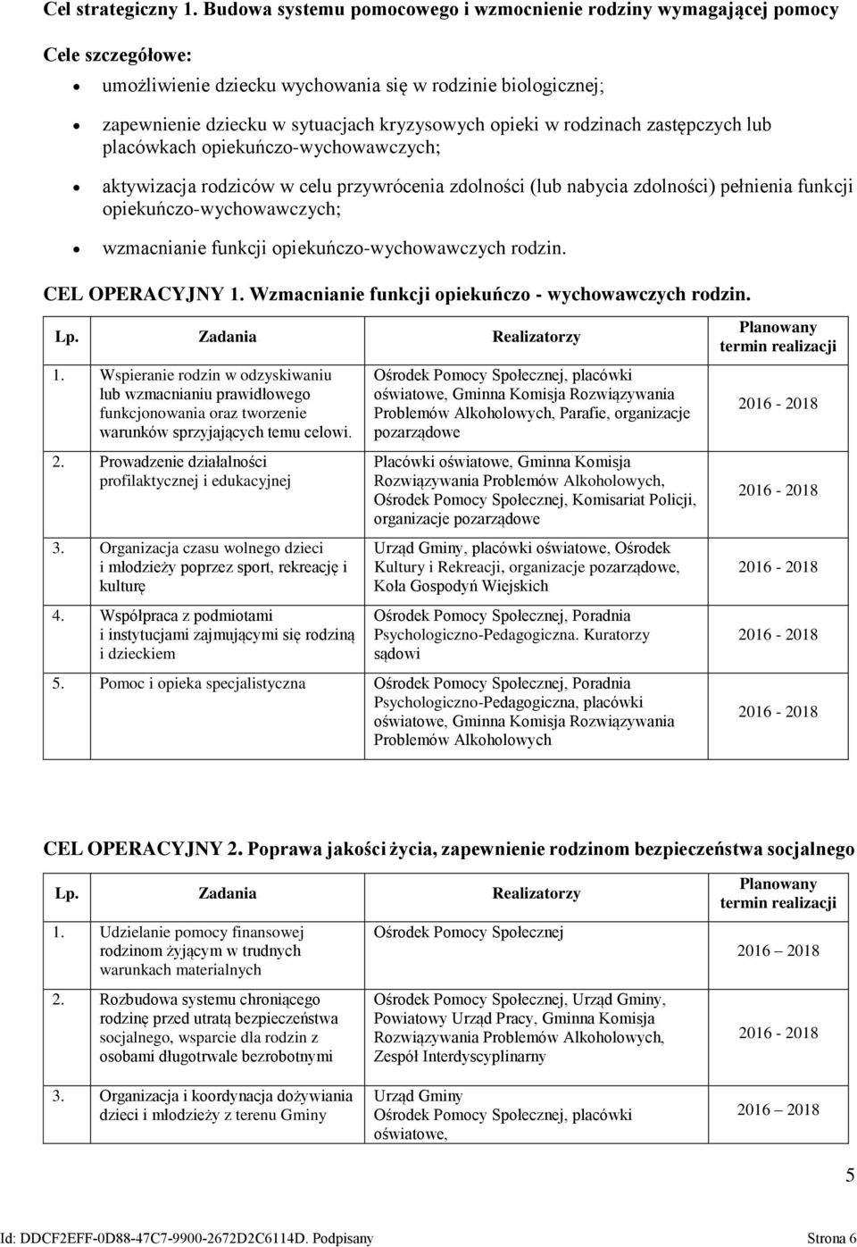 rodzinach zastępczych lub placówkach opiekuńczo-wychowawczych; aktywizacja rodziców w celu przywrócenia zdolności (lub nabycia zdolności) pełnienia funkcji opiekuńczo-wychowawczych; wzmacnianie