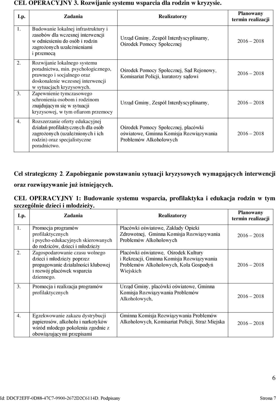 psychologicznego, prawnego i socjalnego oraz doskonalenie wczesnej interwencji w sytuacjach kryzysowych. 3.