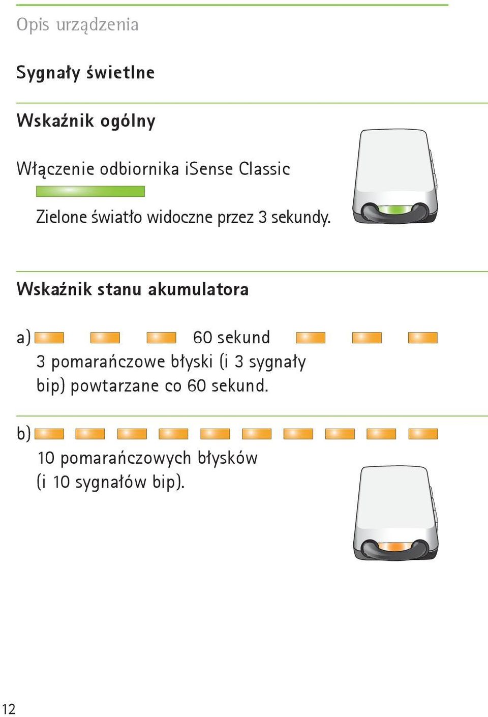 Wskaźnik stanu akumulatora a) 60 sekund 3 pomarańczowe błyski (i 3