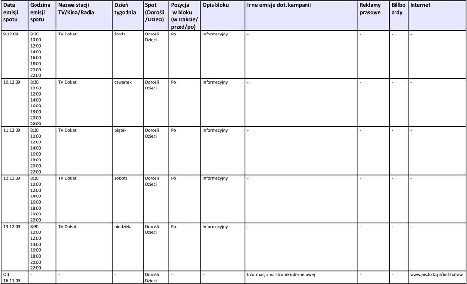 09 ( /) TV Dolsat środa TV Dolsat czwartek TV Dolsat piątek TV Dolsat sobota TV Dolsat niedziela - - - /po) Po