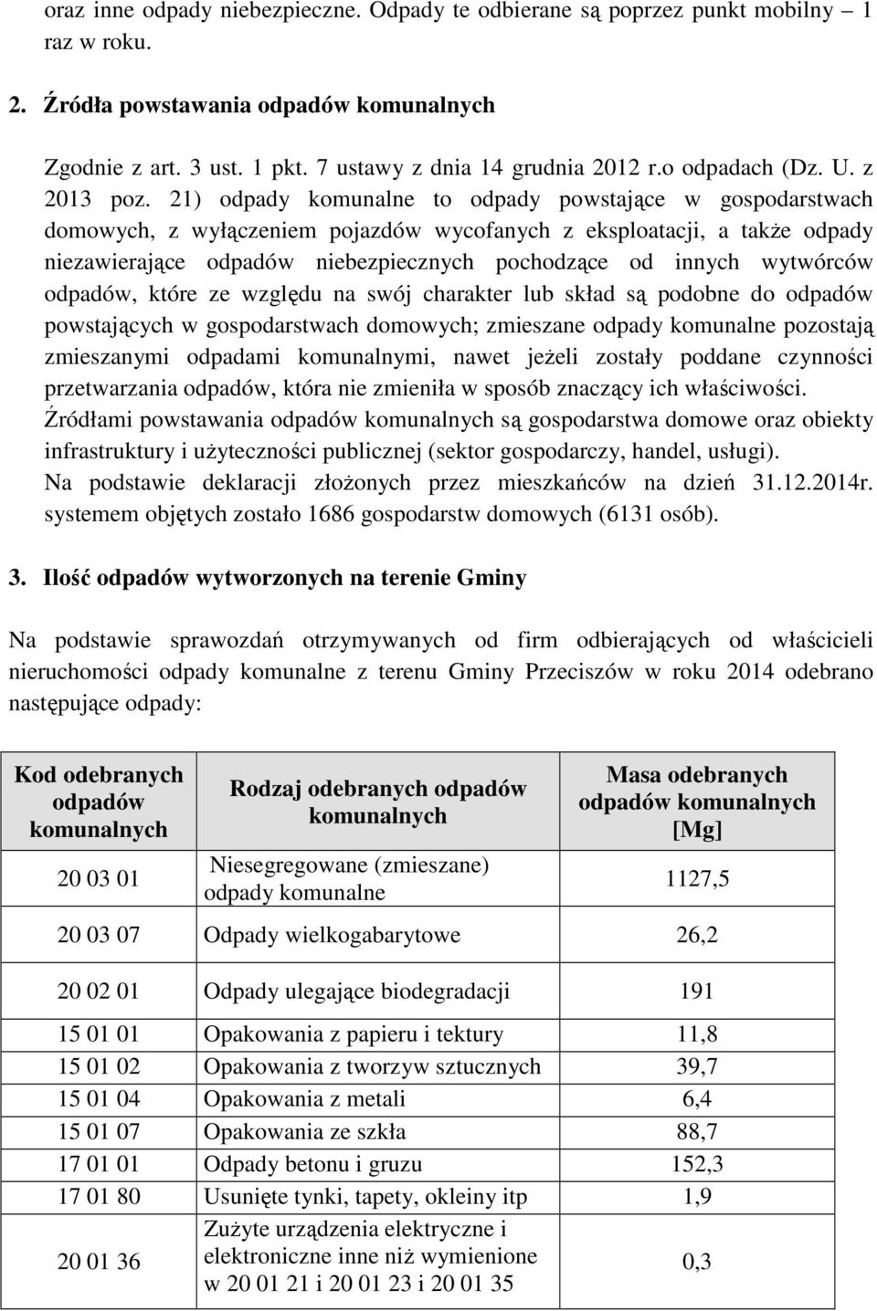 21) odpady komunalne to odpady powstające w gospodarstwach domowych, z wyłączeniem pojazdów wycofanych z eksploatacji, a także odpady niezawierające odpadów niebezpiecznych pochodzące od innych