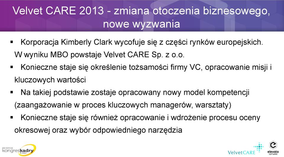 misji i kluczowych wartości Na takiej podstawie zostaje opracowany nowy model kompetencji (zaangażowanie w proces kluczowych