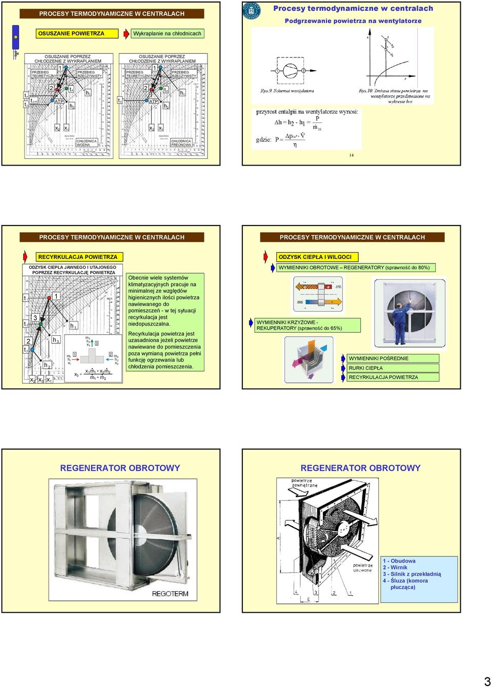 ERMODYNAMICZNE W CENRALACH PROCESY ERMODYNAMICZNE W CENRALACH t t 3 t RECYRKULACJA POWIERZA ODZYSK CIEPŁA JAWNEGO I UAJONEGO POPRZEZ RECYRKULACJĘ POWIERZA x 3 x 3 h x h 3 m h x h m 3 h 3 x3 3 x3 x m