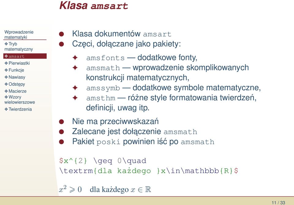 formatowania twierdzeń, definicji, uwag itp.