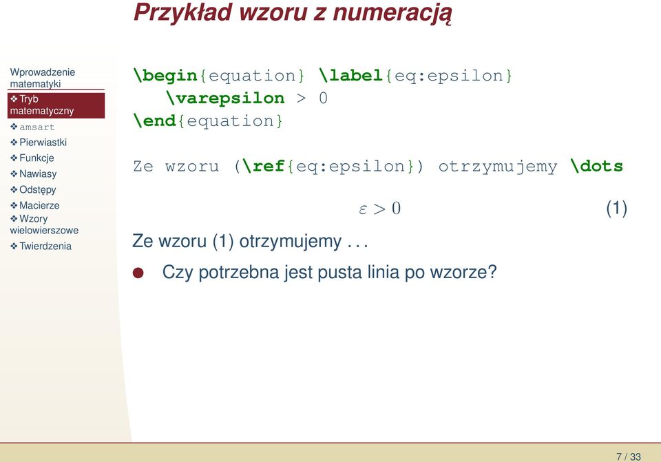 wzoru (\ref{eq:epsilon}) otrzymujemy \dots Ze wzoru (1)