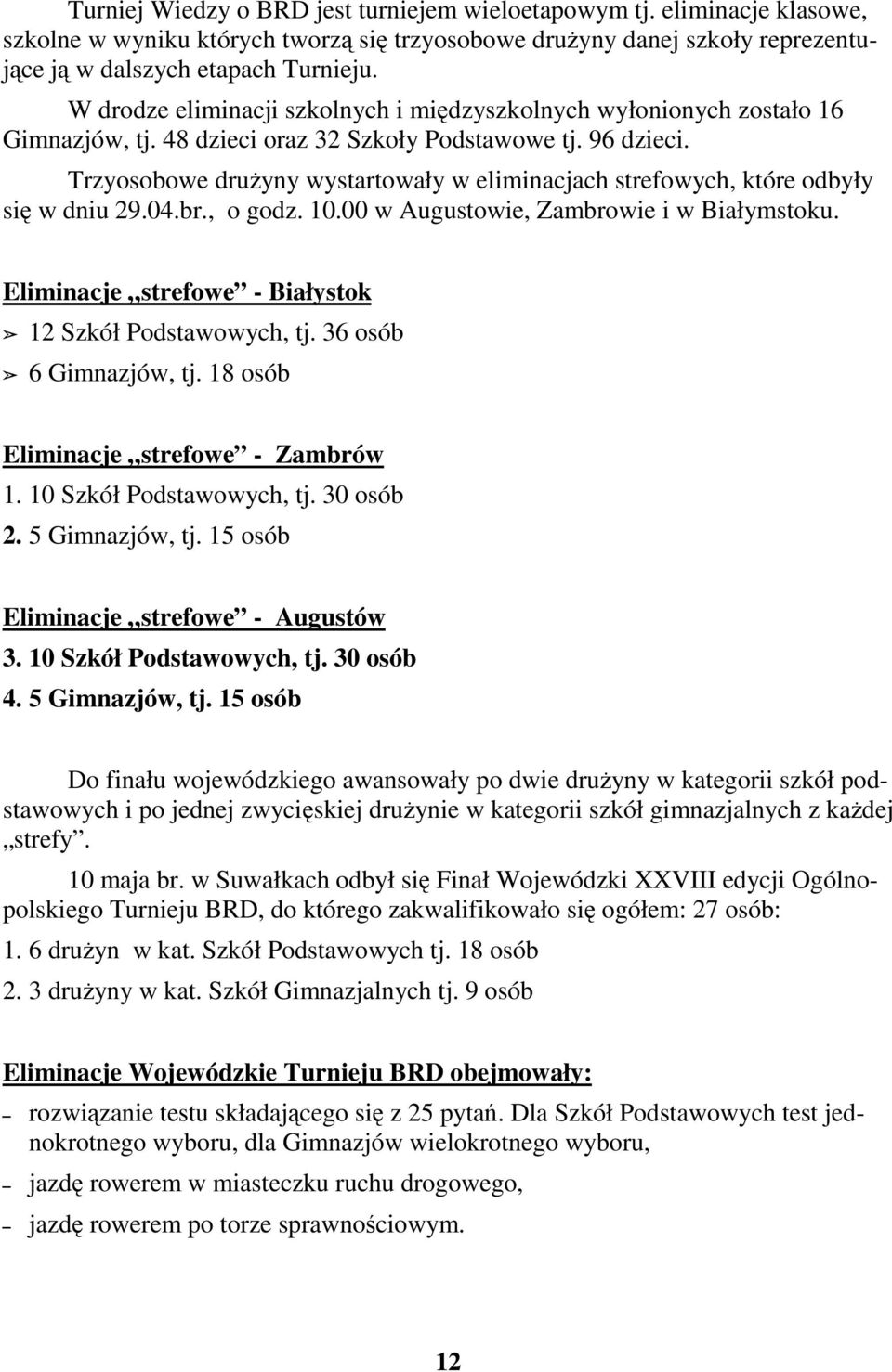 Trzyosobowe druyny wystartowały w eliminacjach strefowych, które odbyły si w dniu 29.04.br., o godz. 10.00 w Augustowie, Zambrowie i w Białymstoku.