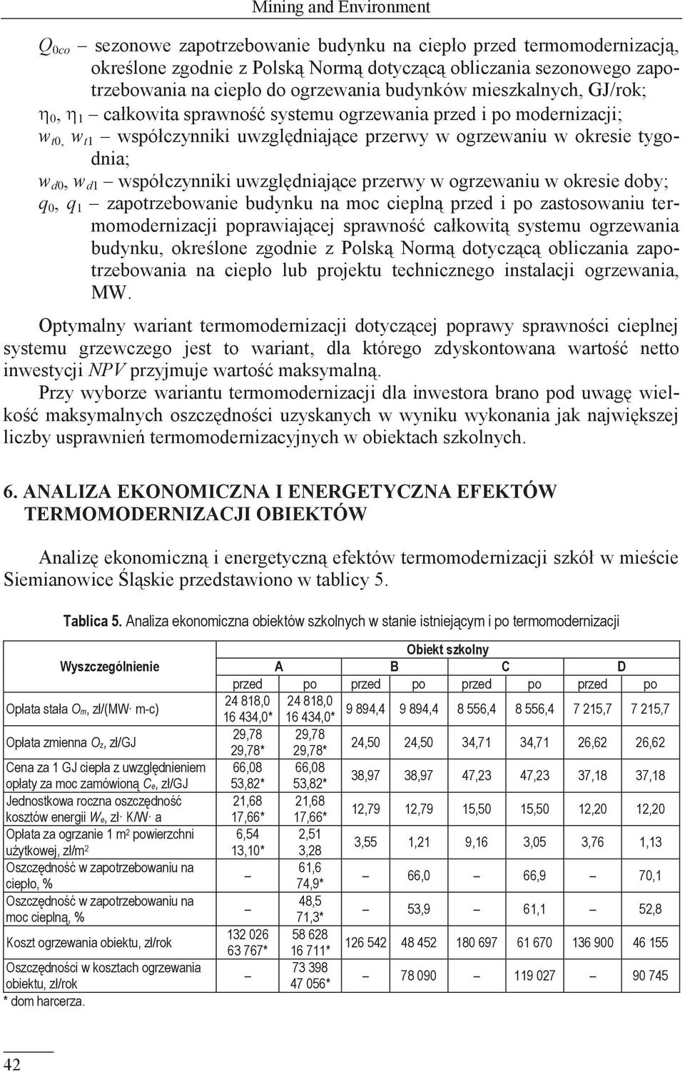 d1 współczynniki uwzględniające przerwy w ogrzewaniu w okresie doby; q 0, q 1 zapotrzebowanie budynku na moc cieplną przed i po zastosowaniu termomodernizacji poprawiającej sprawność całkowitą