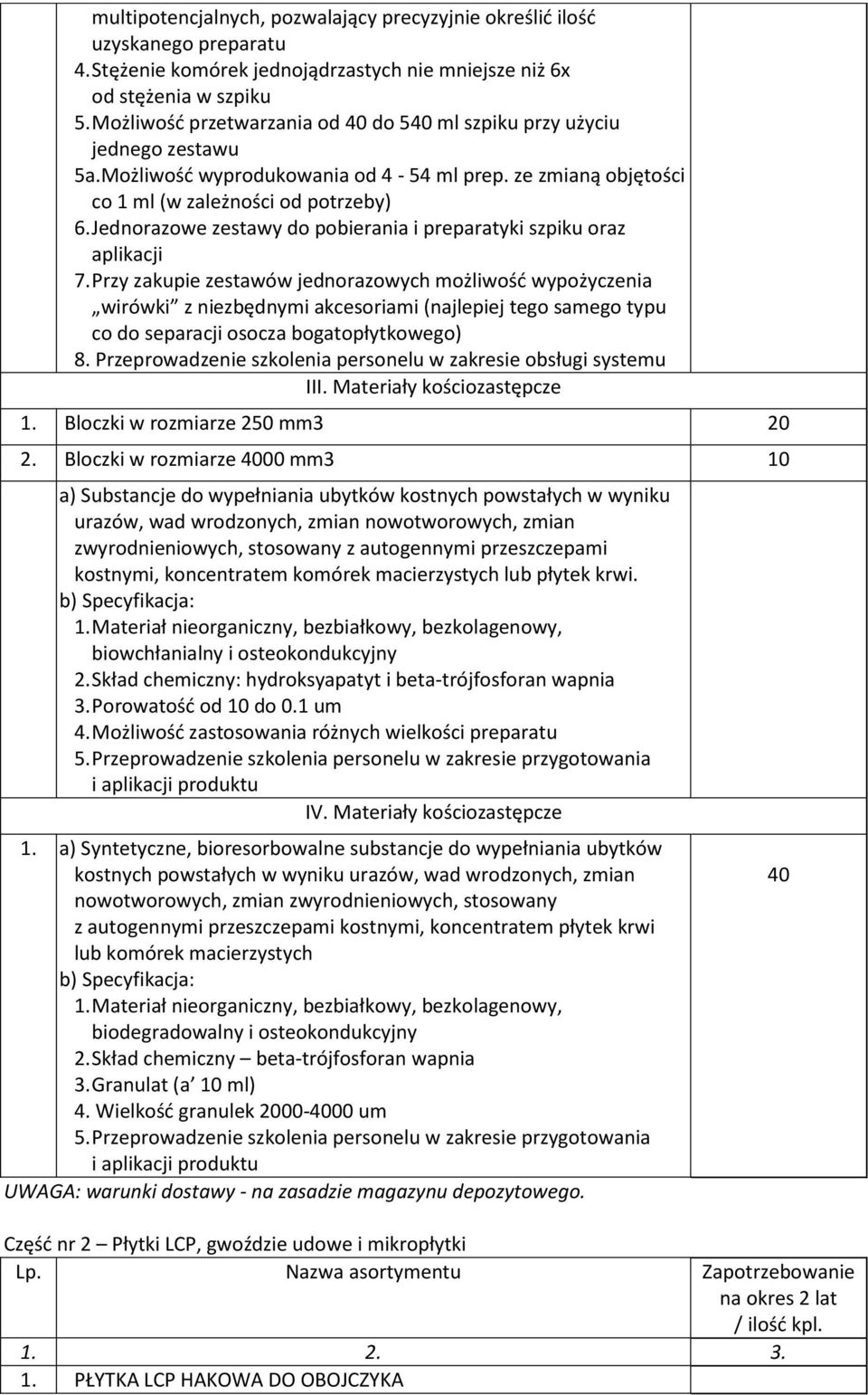 Jednorazowe zestawy do pobierania i preparatyki szpiku oraz aplikacji 7.