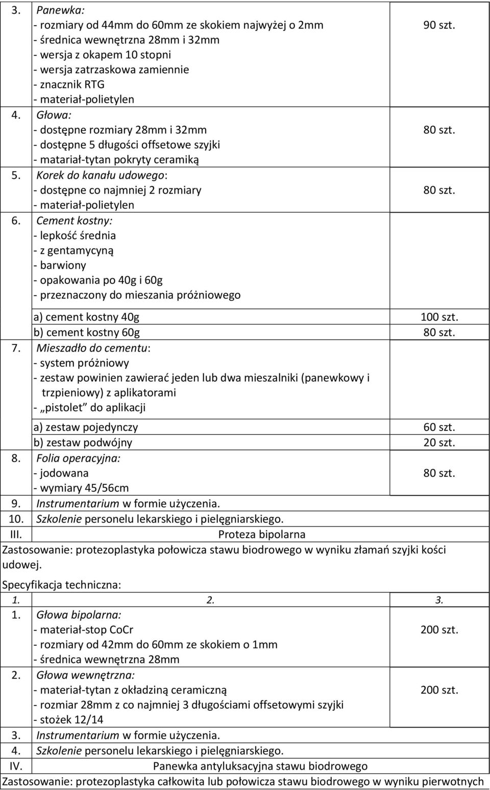 Cement kostny: - lepkość średnia - z gentamycyną - barwiony - opakowania po 40g i 60g - przeznaczony do mieszania próżniowego 90 szt. 80 szt. 80 szt. a) cement kostny 40g 100 szt.