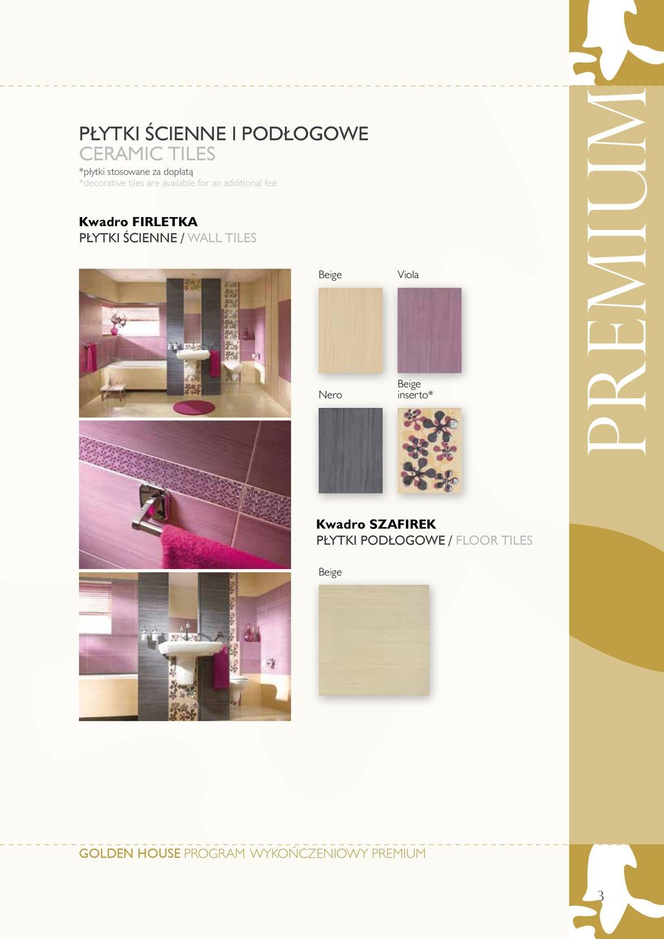 ścienne / wall tiles Beige Nero Viola Beige inserto* PREMIUM Kwadro Szafirek