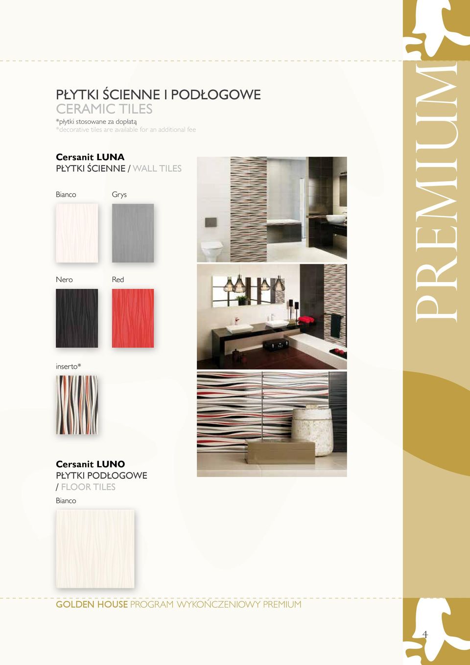 ścienne / wall tiles Bianco Nero Grys Red PREMIUM inserto* Cersanit Luno