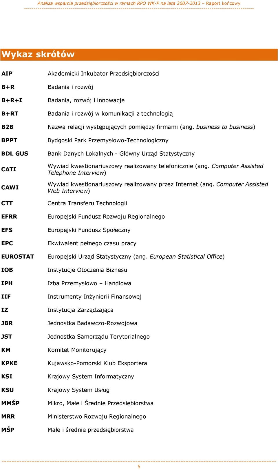 business to business) Bydgoski Park Przemysłowo-Technologiczny Bank Danych Lokalnych - Główny Urząd Statystyczny Wywiad kwestionariuszowy realizowany telefonicznie (ang.