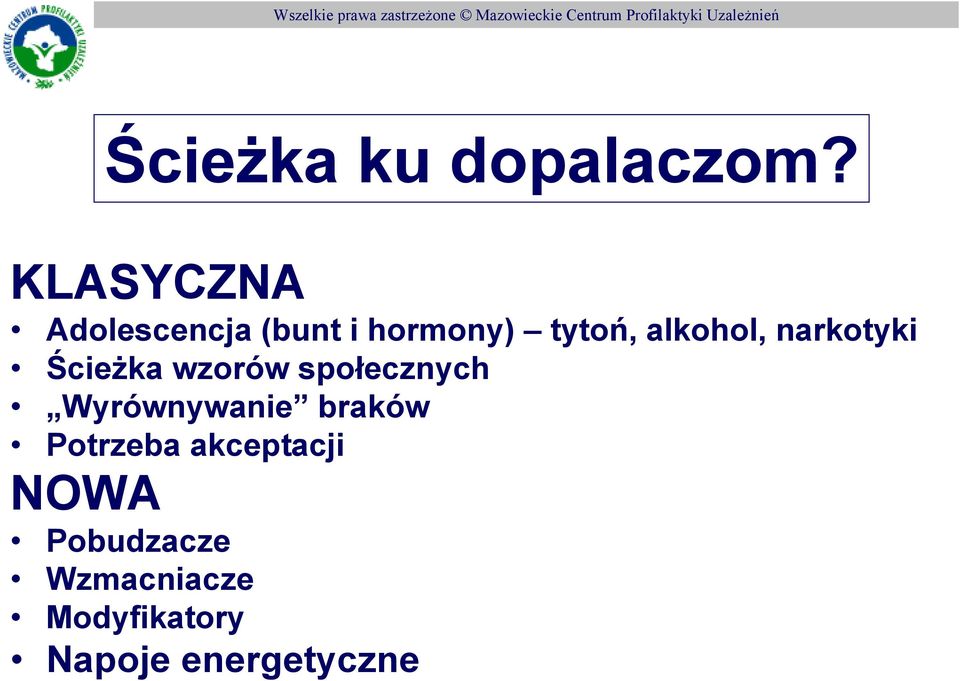 alkohol, narkotyki ŚcieŜka wzorów społecznych