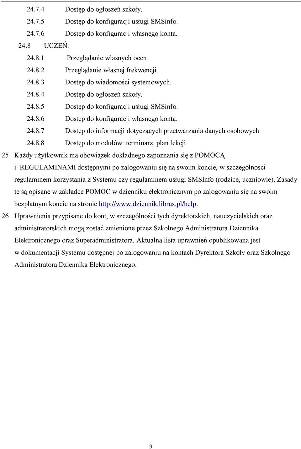 8.8 Dostęp do modułów: terminarz, plan lekcji.