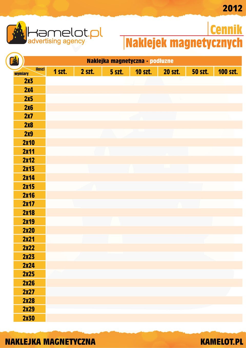 2x25 2x26 2x27 2x28 2x29 2x30 Naklejka magnetyczna -