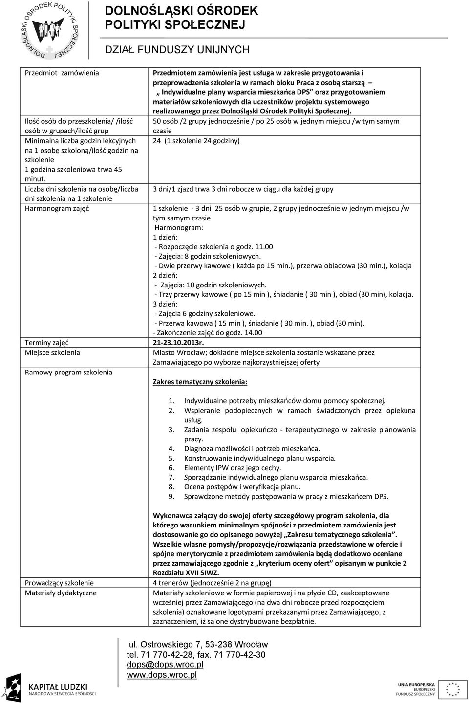 Ilość osób do przeszkolenia/ /ilość 50 osób /2 grupy jednocześnie / po 25 osób w jednym miejscu /w tym samym osób w grupach/ilość grup czasie Minimalna liczba godzin lekcyjnych 24 (1 szkolenie 24