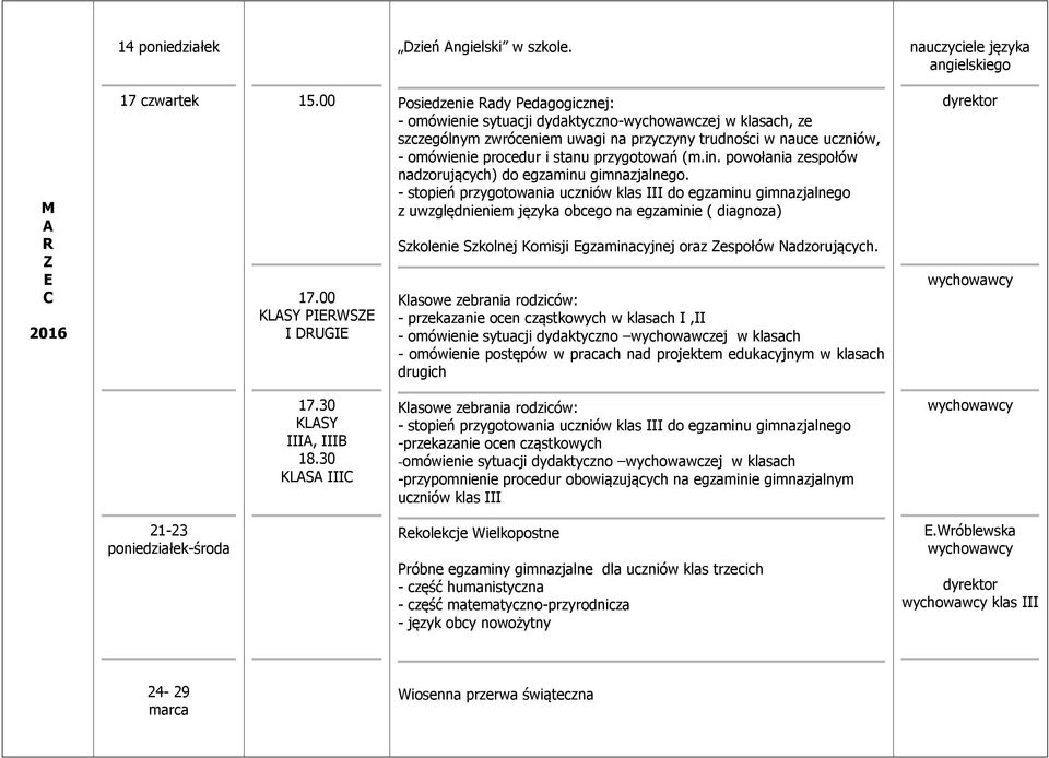 stanu przygotowań (m.in. powołania zespołów nadzorujących) do egzaminu gimnazjalnego.