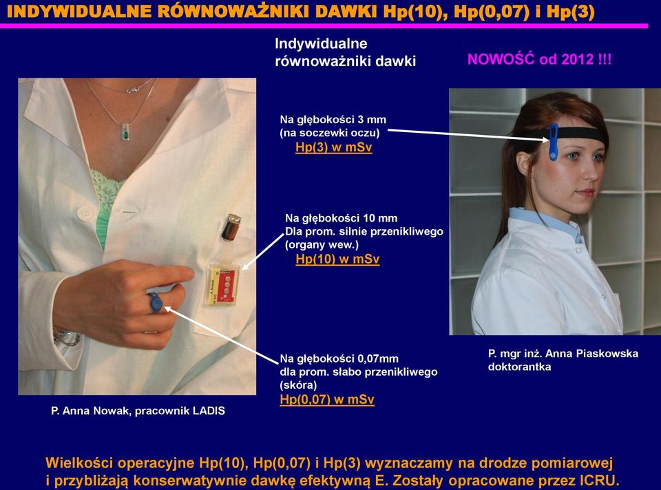 Anna Nowak, pracownik LADIS Na głębokości 0,07mm dla prom. słabo przenikliwego (skóra) Hp(0,07) w msv P. mgr inż.