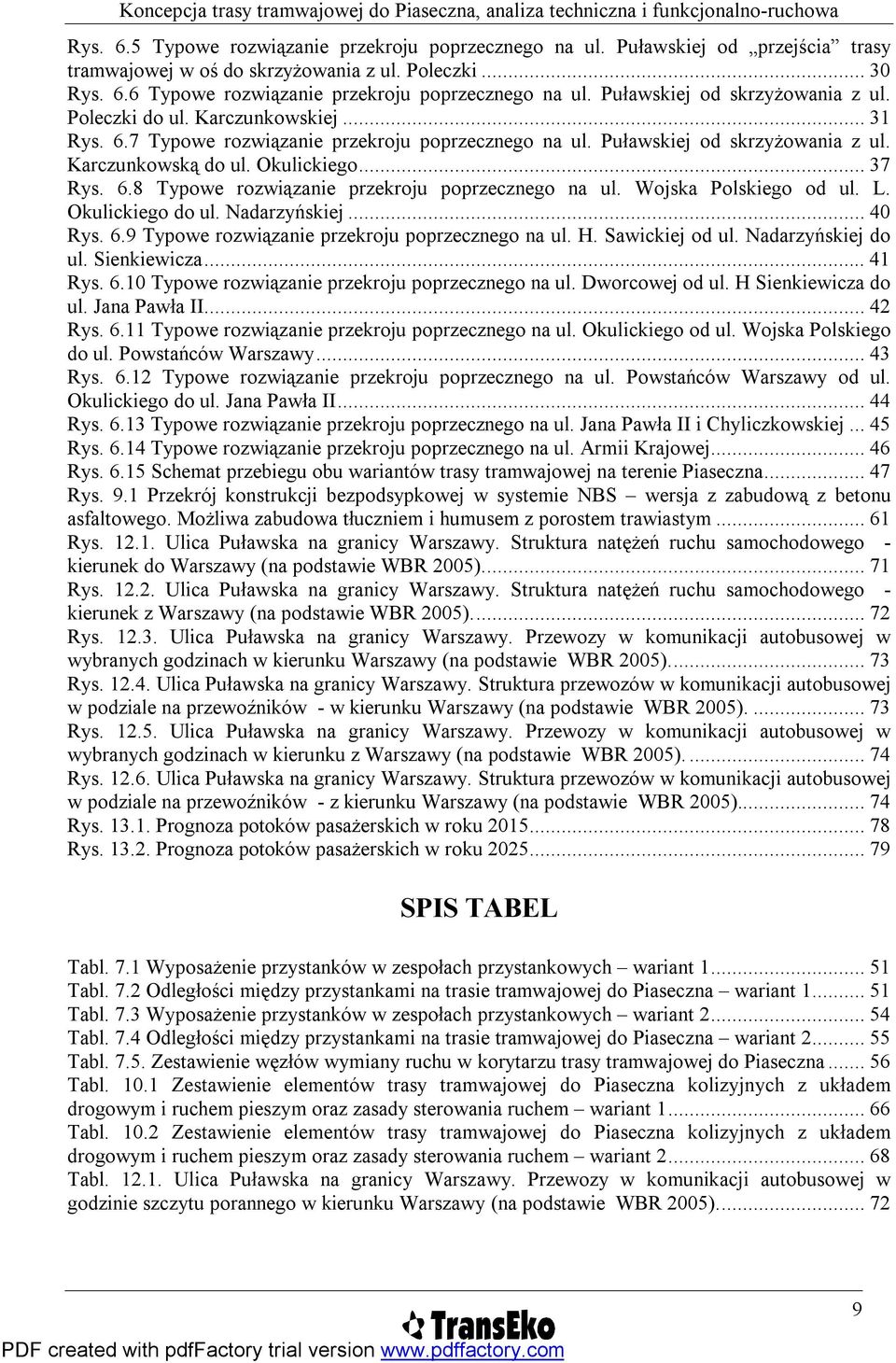 ..37 Rys. 6.8 Typowe rozwiązanie przekroju poprzecznego na ul. Wojska Polskiego od ul. L. Okulickiego do ul. Nadarzyńskiej...40 Rys. 6.9 Typowe rozwiązanie przekroju poprzecznego na ul. H.