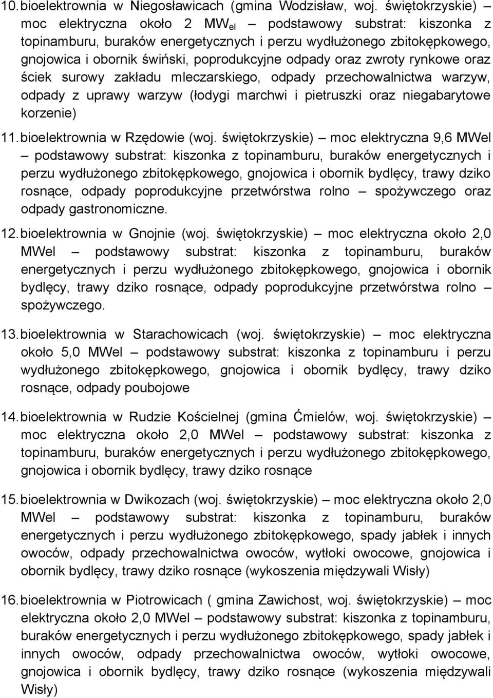 oraz zwroty rynkowe oraz ściek surowy zakładu mleczarskiego, odpady przechowalnictwa warzyw, odpady z uprawy warzyw (łodygi marchwi i pietruszki oraz niegabarytowe korzenie) 11.