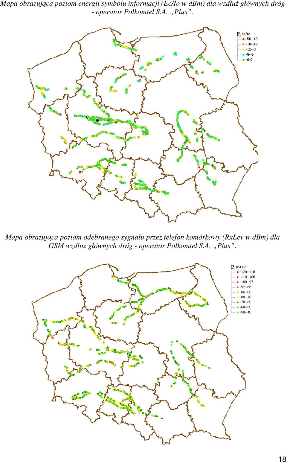 Mapa obrazująca poziom odebranego sygnału przez telefon komórkowy