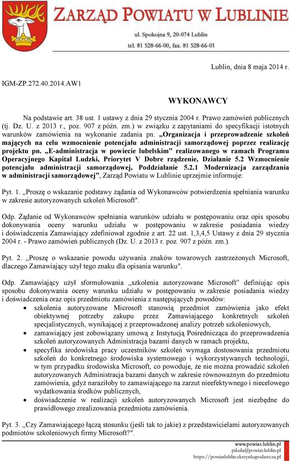 Organizacja i przeprowadzenie szkoleń mających na celu wzmocnienie potencjału administracji samorządowej poprzez realizację projektu pn.