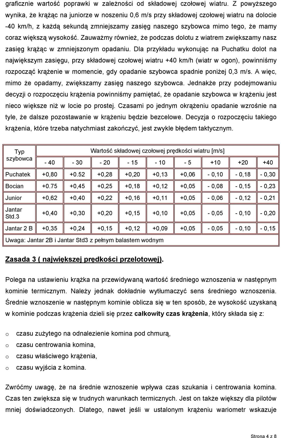 Zauważmy również, że pdczas dltu z wiatrem zwiększamy nasz zasięg krążąc w zmniejsznym padaniu.