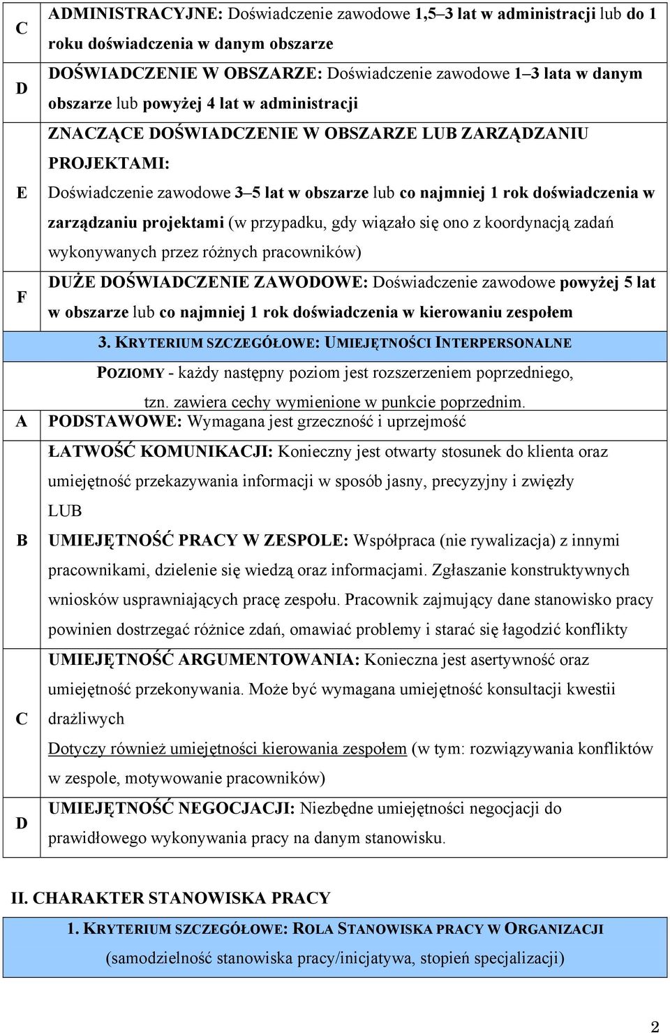 koordynacją zadań wykonywanych przez różnych pracowników) UŻE OŚWIZENIE ZWOOWE: oświadczenie zawodowe powyżej 5 lat w obszarze lub co najmniej 1 rok doświadczenia w kierowaniu zespołem 3.