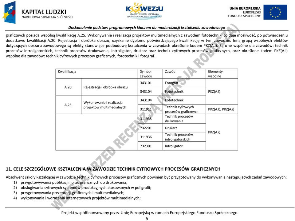 Inną grupą wspólnych efektów dotyczących obszaru zawodowego są efekty stanowiące podbudowę kształcenia w zawodach określone kodem KZ(A.i).