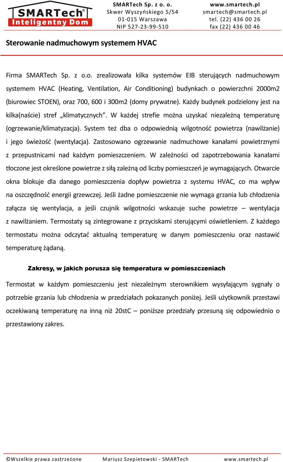 ym systemem HVAC Firma SMARTech Sp. z o.