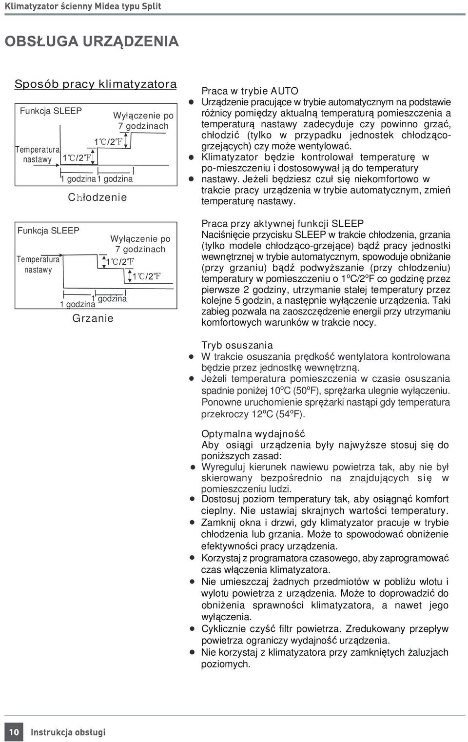 (tylko w przypadku jednostek chłodzącogrzejących) czy może wentylować. Klimatyzator będzie kontrolował temperaturę w po-mieszczeniu i dostosowywał ją do temperatury nastawy.