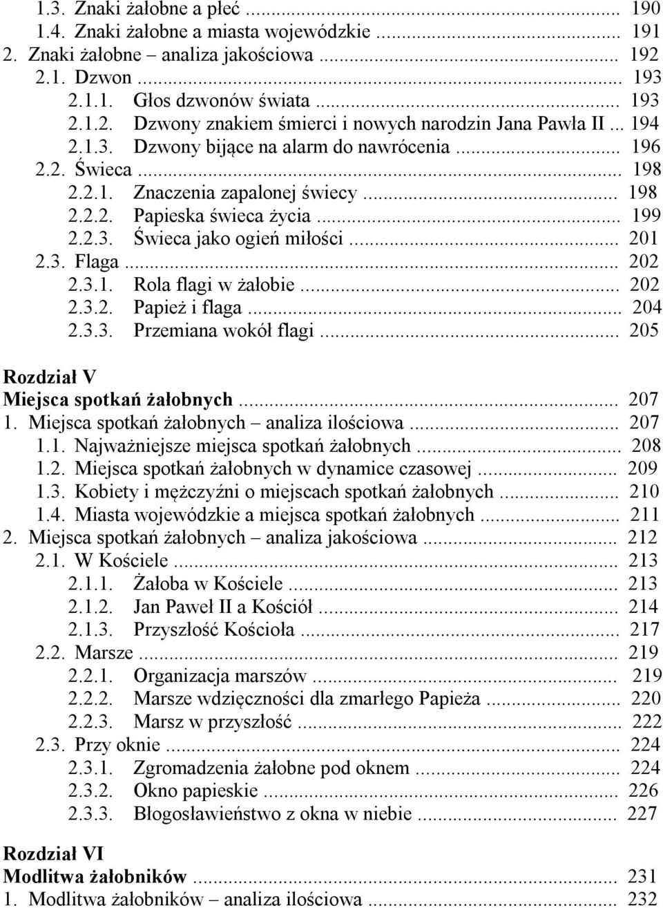 .. 202 2.3.1. Rola flagi w żałobie... 202 2.3.2. Papież i flaga... 204 2.3.3. Przemiana wokół flagi... 205 Rozdział V Miejsca spotkań żałobnych... 207 1. Miejsca spotkań żałobnych analiza ilościowa.