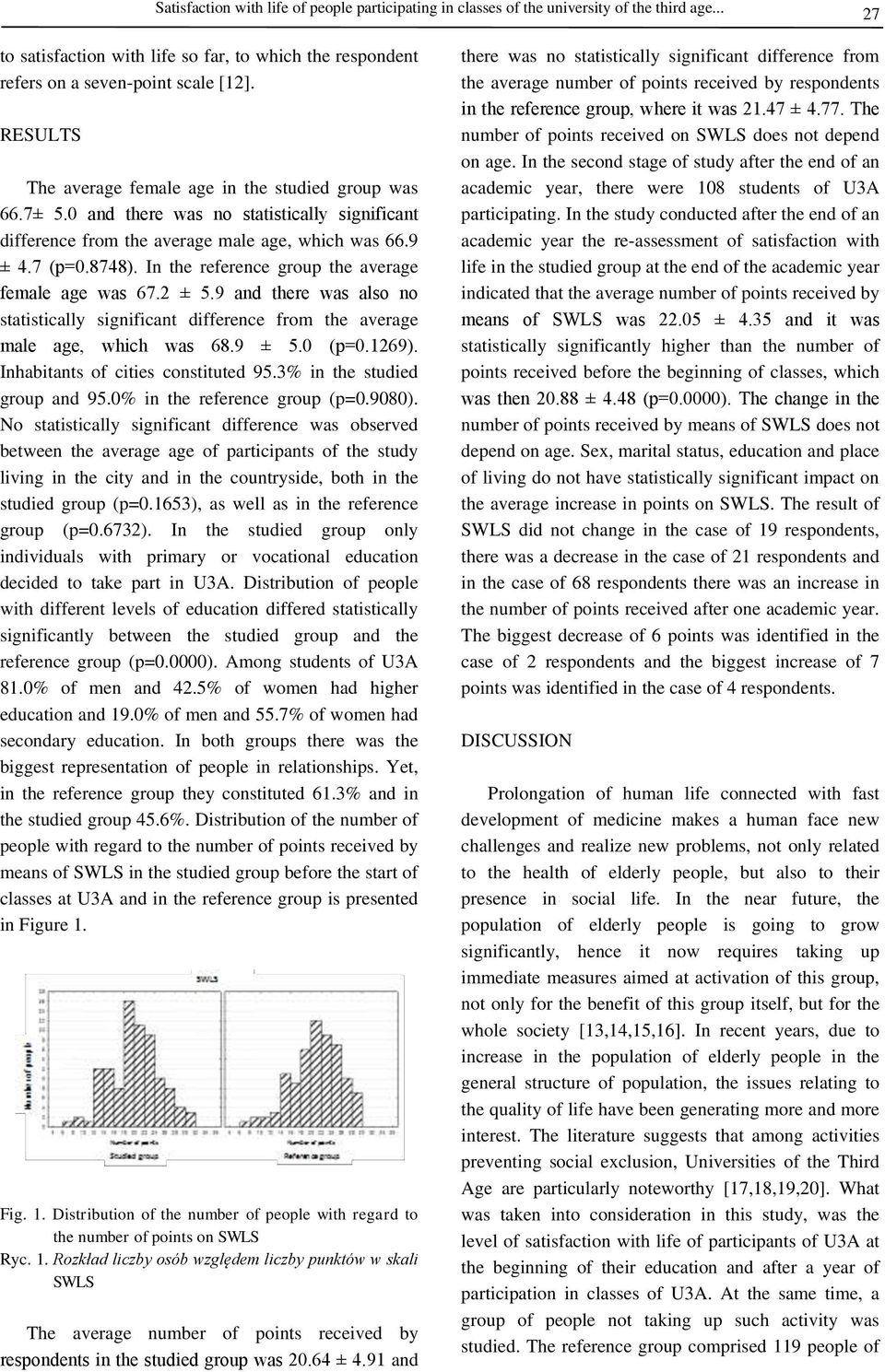 In the reference group the average female age was 67.2 ± 5.9 and there was also no statistically significant difference from the average male age, which was 68.9 ± 5.0 (p=0.1269).