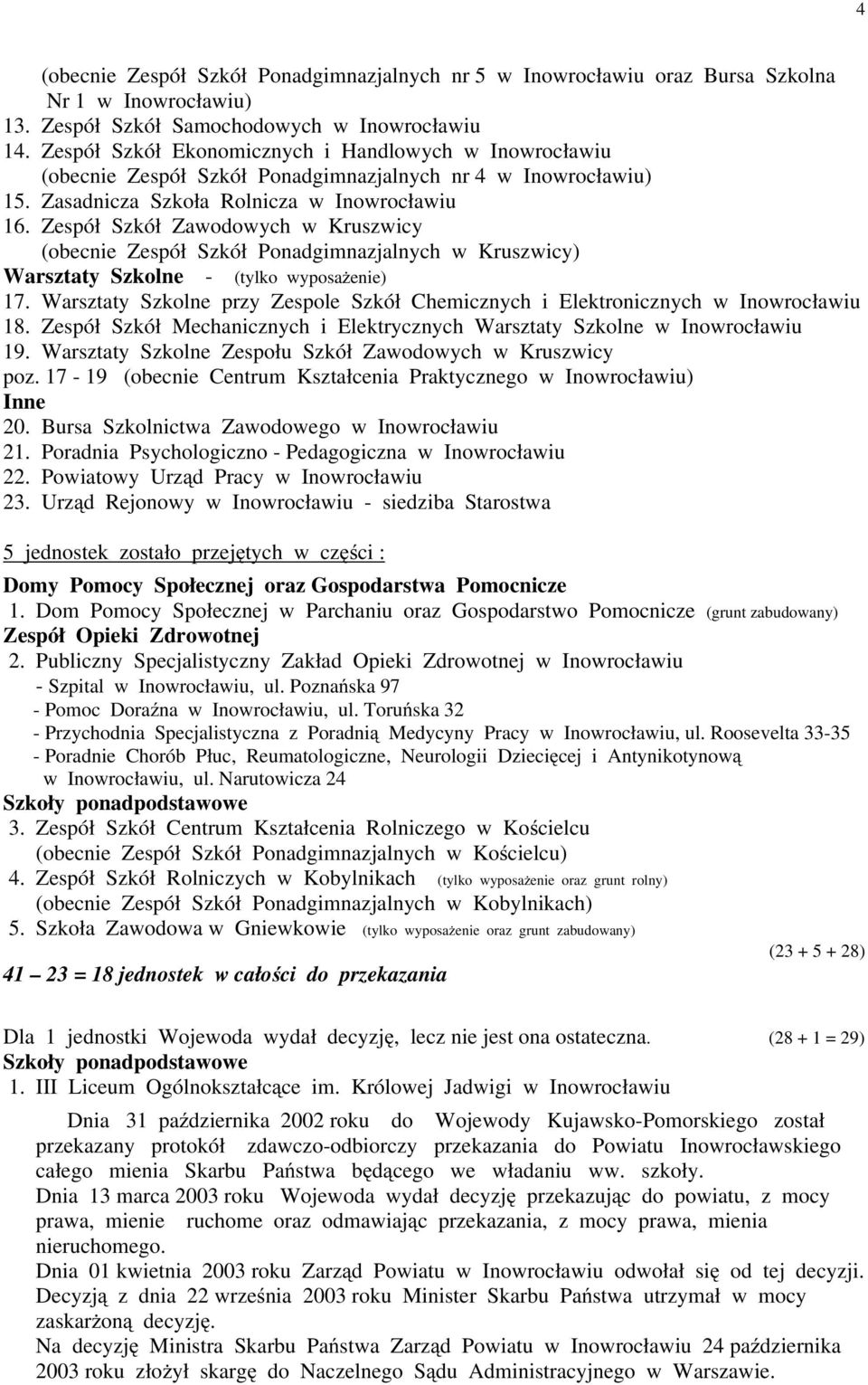 Zespół Szkół Zawodowych w Kruszwicy (obecnie Zespół Szkół Ponadgimnazjalnych w Kruszwicy) Warsztaty Szkolne - (tylko wyposaŝenie) 17.