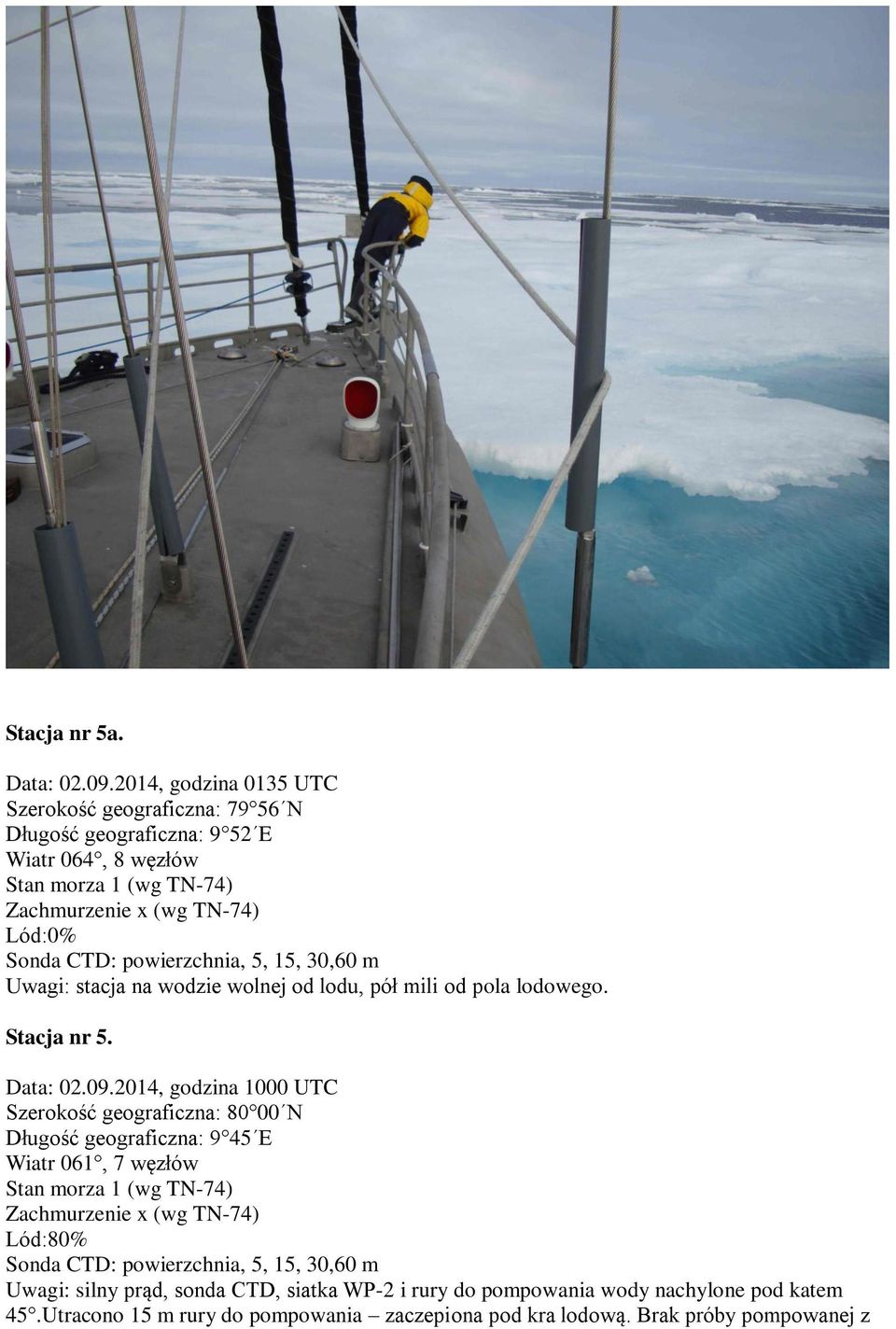 wodzie wolnej od lodu, pół mili od pola lodowego. Stacja nr 5. Data: 02.09.