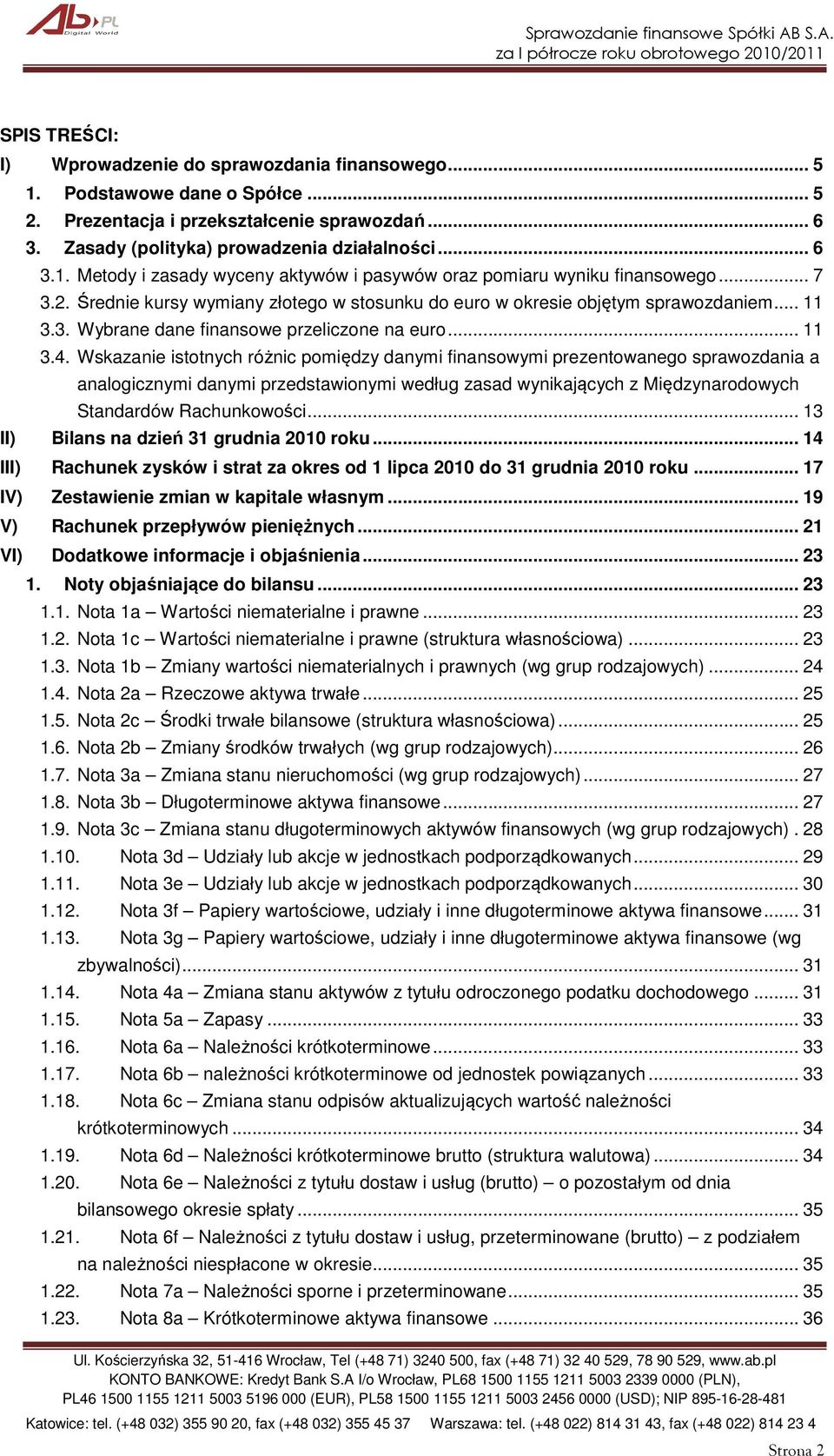 Wskazanie istotnych różnic pomiędzy danymi finansowymi prezentowanego sprawozdania a analogicznymi danymi przedstawionymi według zasad wynikających z Międzynarodowych Standardów Rachunkowości.